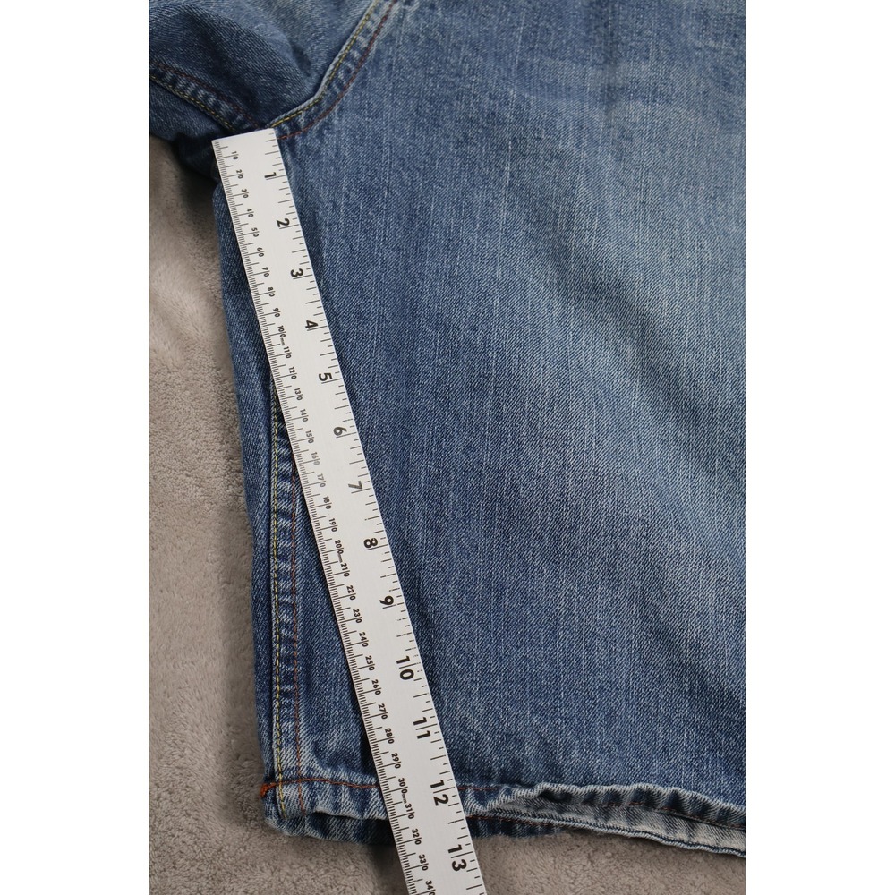 Y2K PHAT CLASSIC ORIGINAL Shorts Mens 38 Blue Denim Bermuda Embroidered Baggy - Picture 6 of 9